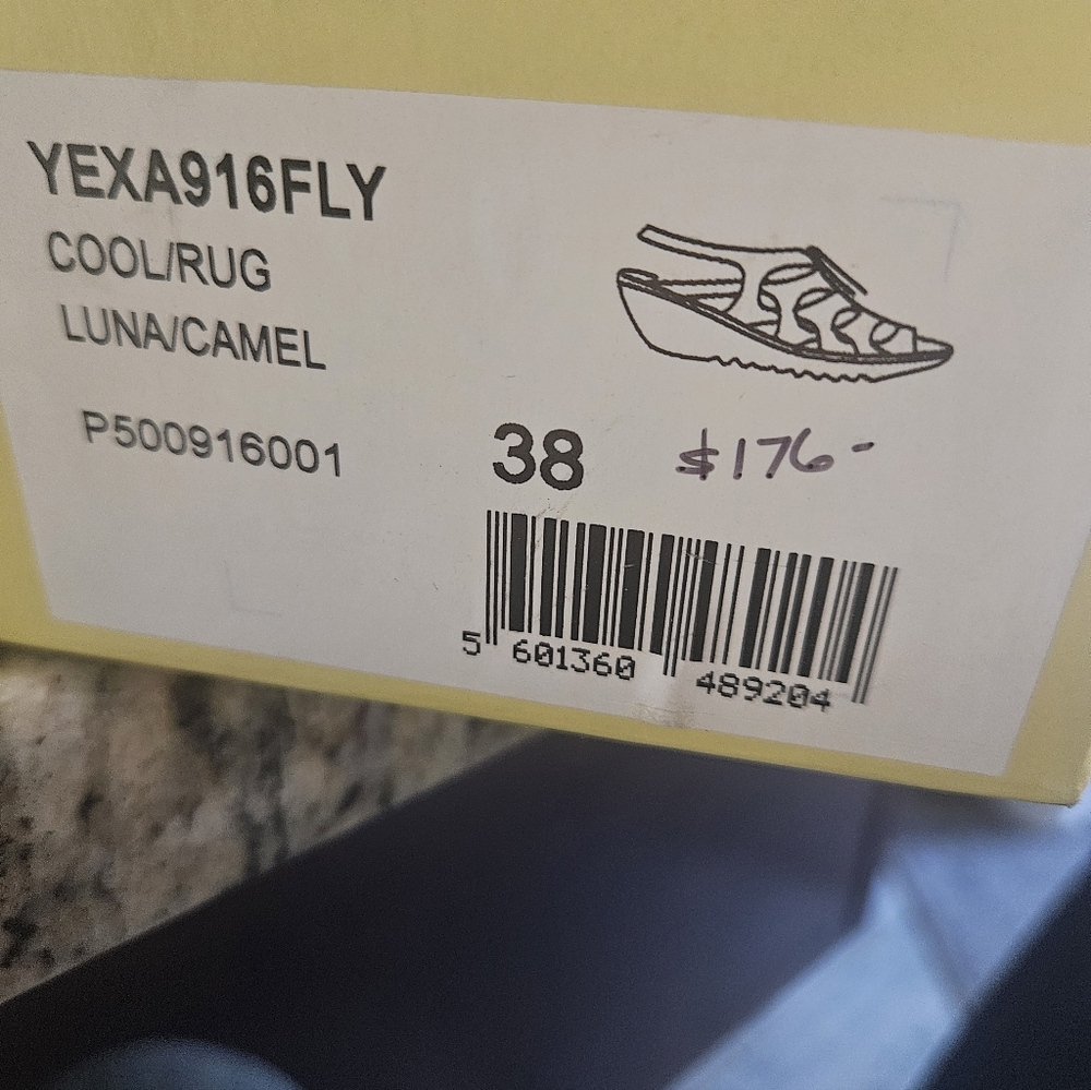 FLY London Womens metallic camel Wedge Sandals size 38 - Picture 2 of 6